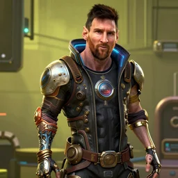 Messi as a cyber,cyberpunk 2077,realistic,very detailed,HDR,steampunk