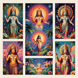 retro ephemera by ardneks, highly saturated color, intergalactic deities, dreamy tropicalia,