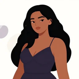 a beautiful curvy woman with long black hair, tanned skin and a round face. she is wearing a party dress. birthday party. clean cel shaded vector art. shutterstock. behance hd by lois van baarle, artgerm, helen huang, by makoto shinkai and ilya kuvshinov, rossdraws, illustration, art by ilya kuvshinov