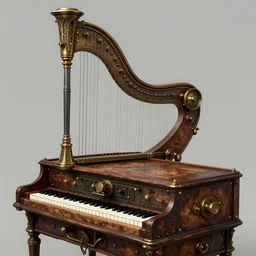 Steampunk harpsichord, Artstation, photorealistic