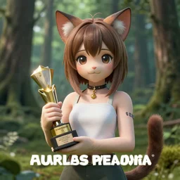 An anime catgirl on a florest, award winning photo, unreal engine, highly detailed features
