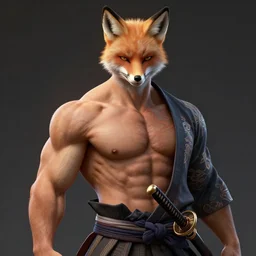 A handsome, muscular man with fox ears and a katana wearing a kimono, portrait, bishounen, visualartzi, Japanese, concept art by Karla Ortiz, James Paick, Charlie Bowater, Krenz Cushart, highly detailed, ultra detailed, ultra realistic, trending on artstation, cgstudio