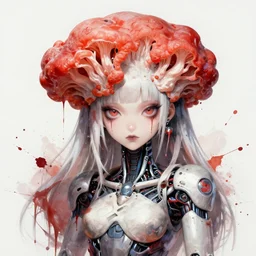 splatter paint portrait of a biomechanical princess, tremella - fuciformis, gapmoe yandere grimdark, trending on pixiv fanbox, painted by makoto shinkai takashi takeuchi studio ghibli, akihiko yoshida, yoshitaka amano, wangechi mutu
