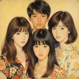“ rami malek portrait by ikenaga yasunari and ayana otake and ko rakusui, 6 0 s poster, drawing, realistic, sharp focus, japanese, dreamy, nostalgia, faded, golden hues, floral clothes ”