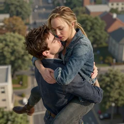 jennifer lawrence puts daniel radcliffe in a headlock, 4 k resolution, octane render, unreal engine, ultradetailed, photorealistic, ultrarealism, trending on artstation, view from drone