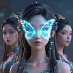 3 d girl with a neon butterfly face, by weta fx, by wlop, majestic look, octane