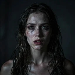 beautiful Namibian woman, in darkness, horror terrifying, surreal realistic, hyper details, irwin penn, full HD, 8k