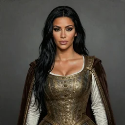 A surreal, beautiful portrait painting of Kim Kardashian dressed in medieval attire by Rembrandt