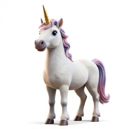 jovial unicorn, detailed 3d character render, full body, standing, isolated on a pure white background, centered, whole figure in frame, sharp focus, studio lighting