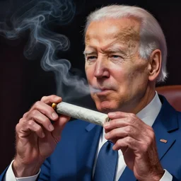 joe biden smoking a rolled marijuana joint, amazing detail, digital art, artstation, two hands