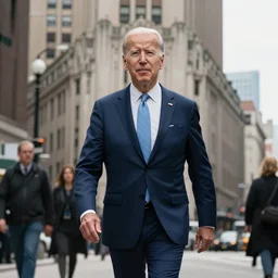 immense, majestic joe biden striding through the streets of art deco city, perfectly clear face, by j. c. leyendecker and beksinski