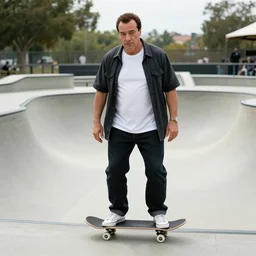 tony soprano on a skate, street photography, in a skate park