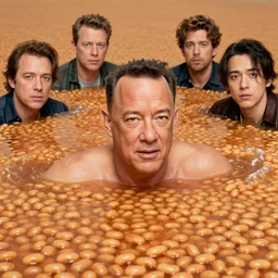 portrait of tom hanks swimming in baked beans, a world of baked beans, charlie bowater, artgerm, ilya kuvshinov, krenz cushart, ruan jia, realism, ultra detailed, 8 k resolution