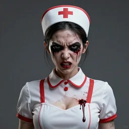 angry zombie sexy nurse portrait, empty bloody - black eyesockets, horror core, apocalyptic, feeling of grimdark, sharp focus, fiction, hyper detailed, digital art, trending in artstation, cinematic lighting, studio quality, smooth render, unreal engine 5 rendered, octane rendered, art style and nixeu and wlop and krenz cushart