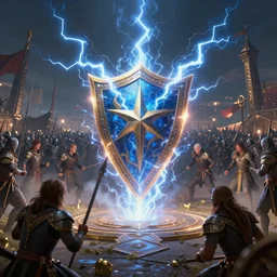 highly detailed powerful energyshield of electricity in the middle of a medieval battlefield, intricate details, trending on artstation, cgsociety, 8 k, cinematic, unreal engine, octane render, illustration digital painting, sharp focus, art by wlop and greg rutkowski, rule of thirds, golden ratio, ambient lighting