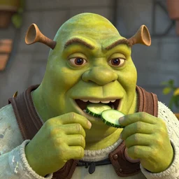 shrek face gollum eating cucumber