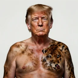 formal portrait. president trump with painted bare chest, wearing hyena skins. digital art by eugene de blaas,, ross tran, and nasreddine dinet, traditional african color scheme, intricately detailed, in the style of romanticism. artstation, greg rutkowski
