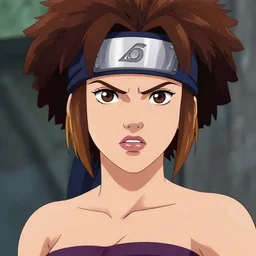 scarlett johansson with angry expression, wearing the number 1 headband in afro samurai anime