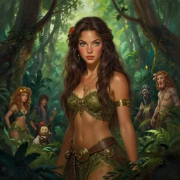 A beautiful digital painting of a jungle princess in the mirkwood forrest looking at the camera by Stanley Artgerm Lau, frank frazetta, Rossdraws, James Jean, gerald brom, Andrei Riabovitchev, Marc Simonetti, and Sakimichan, trending on artstation