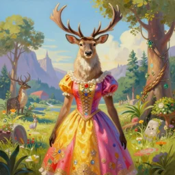 a portrait painting of cervus nippon wearing dress ， humanoid, anthropomorphic, personify, trending on artstation by wenjun lin, irakli nadar, bright colors, octopath traveler, wenjun lin, unreal engine 5 highly rendered, global illumination, radiant light, detailed and intricate environment
