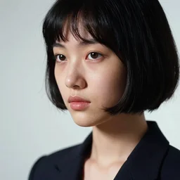 ektachrome, 3 5 mm, highly detailed : incredibly realistic, youthful asian demure, perfect features, feminine cut, beautiful three point perspective extreme closeup 3 / 4 portrait photo in style of chiaroscuro style 1 9 7 0 s frontiers in flight suit cosplay vogue fashion edition, prada, nick night, show studio