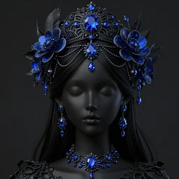beautiful black blue bling bling, complicated jewelry and bling bling flowers in victorian style headwears, dark fantasy, intricate, elegant, highly detailed, digital painting, artstation, highly saturated colors, concept art, matte, 3 d 8 k octane rendered, sharp focus, illustration, octane rendered, art by artgerm and alphonse mucha, leesha hannigan
