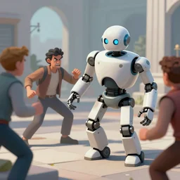 angry mob kicking a friendly robot, battlefield, elegant, highly detailed, smooth, photoreal, sharp focus, illustration, beautiful, geometric, dmt trending on artstation, cinematic, artwork by wlop