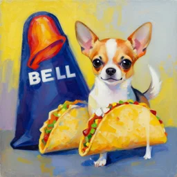 abstract painting of a Chihuahua and taco bell
