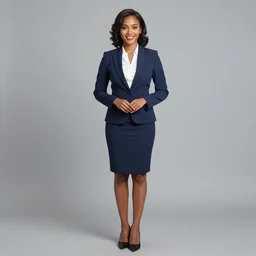 a fullbody shot of a beautiful, african - asain female news anchor, with a bob cut, ultra hd, high definition, high quality, crisp, sharp, smooth, 8 k resolution