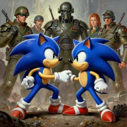 painting of doctor ivo robotnik fighting sonic the hedgehog, epic, tragic, military art, fantasy, dieselpunk, hd shot, digital portrait, beautiful, artstation, comic style, by artgerm, guy denning, jakub rozalski, magali villeneuve and charlie bowater