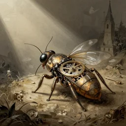 sketch of the inner workings of a clockwork insect by da Vinci