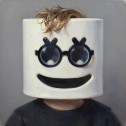 marshmello smiling and wearing glasses, oil painting