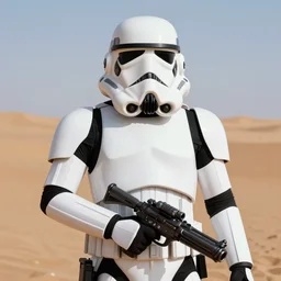 close up of a stormtrooper as flik ( a bug's life ), holding a blaster in a still of star wars episode iv a new hope ( 1 9 7 7 ), by george lucas, tatooine dune sea background