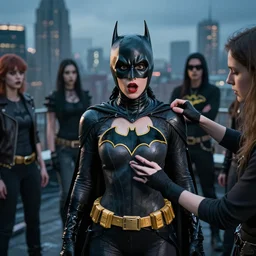 cassandra cain getting caught putting on her batgirl costume!!, surprised facial expression, gotham city rooftop, art by artgerm, wlop, loish, ilya kuvshinov, 8 k realistic, hyperdetailed, beautiful lighting, detailed background, depth of field, symmetrical face, frostbite 3 engine, cryengine,