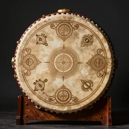 a beautiful decorated shamanic drum, by christophe vacher
