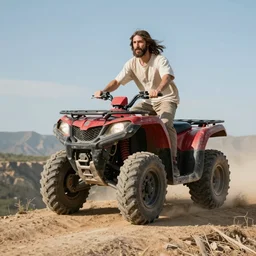 jesus riding an atv off a cliff