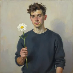 Robert Ottone holding a flower done in the style of a painting