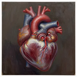 dramatic oil in canvas of the anatomy of heart, very detailed