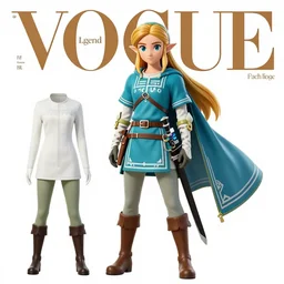 link from legend of zelda fashion magazine, link on the cover of vogue, botw link fashion photography, fullbody, wearing boots, beautiful man, beautiful photography, dslr, model