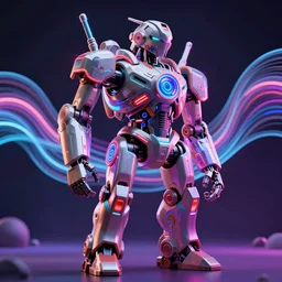 3D render of an intricate retro wave futuristic sci-fi robot, neon lights, in the style of Daniel Dociu, dramatic lighting, vibrant colors, Trending on Artstation HQ, 4K, UHD, High quality, Unreal Engine