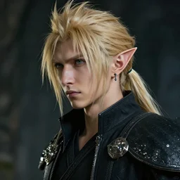 masterpiece ultra realistic illustration of a male elf with blonde hair in a ponytail, intricate, dramatic, cinematic, fantasy, highly detailed, smooth, sharp focus. in the style of artgerm, final fantasy, unreal engine 5, artstation trending.