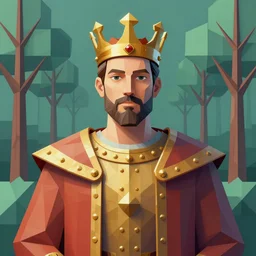 a colour portrait of a king, a geometrical matte painting, background with 🌳 in the style of mc escher and h. r. giger, full colour, symmetrical, 8 k, 3 d shaded, unreal engine, trending on artstation,