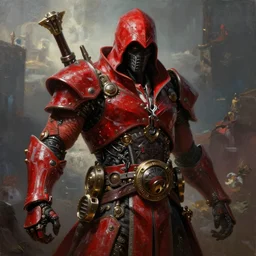 cthulhu assassin with red power steampunk amror, assassin's creed, future, headshot, oil painting, 3 d art, perfect lighting, 4 k