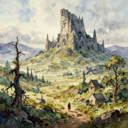 mordor, epic fantasy landscape, watercolor,