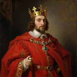 oil painting of king, red ryal cape, large golden crown, rich jewellery, art by anders zorn, wonderful masterpiece by greg rutkowski, beautiful cinematic light, american romanticism by greg manchess, creation by tyler edlin