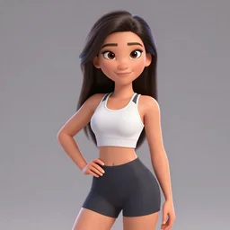 young beautiful athletic Filipino woman with long hair posing, depicted as a Pixar character, high quality cg render, 4k