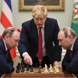 boris johnson playing chess with vladimir putin as a clown