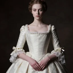 regency gown empire silhouette by vittorio reggianini, dark lighting, perfectly detailed eyes, beautiful hands, pale skin, clear face