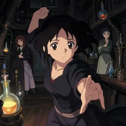 anime visual, dark portrait of a young woman in a alchemist's potion ship interior, low light, cute face by ilya kuvshinov, yoh yoshinari, makoto shinkai, katsura masakazu, dynamic pose, dynamic perspective, cel shaded, flat shading mucha, rounded eyes, realistic proportions, dramatic, detailed facial features, glowing bottles