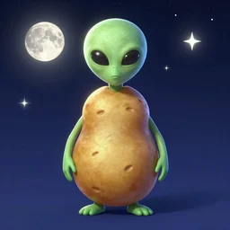 alien from potato, moon, stars, unreal engine, by greg rutkowski, trending on artstation,